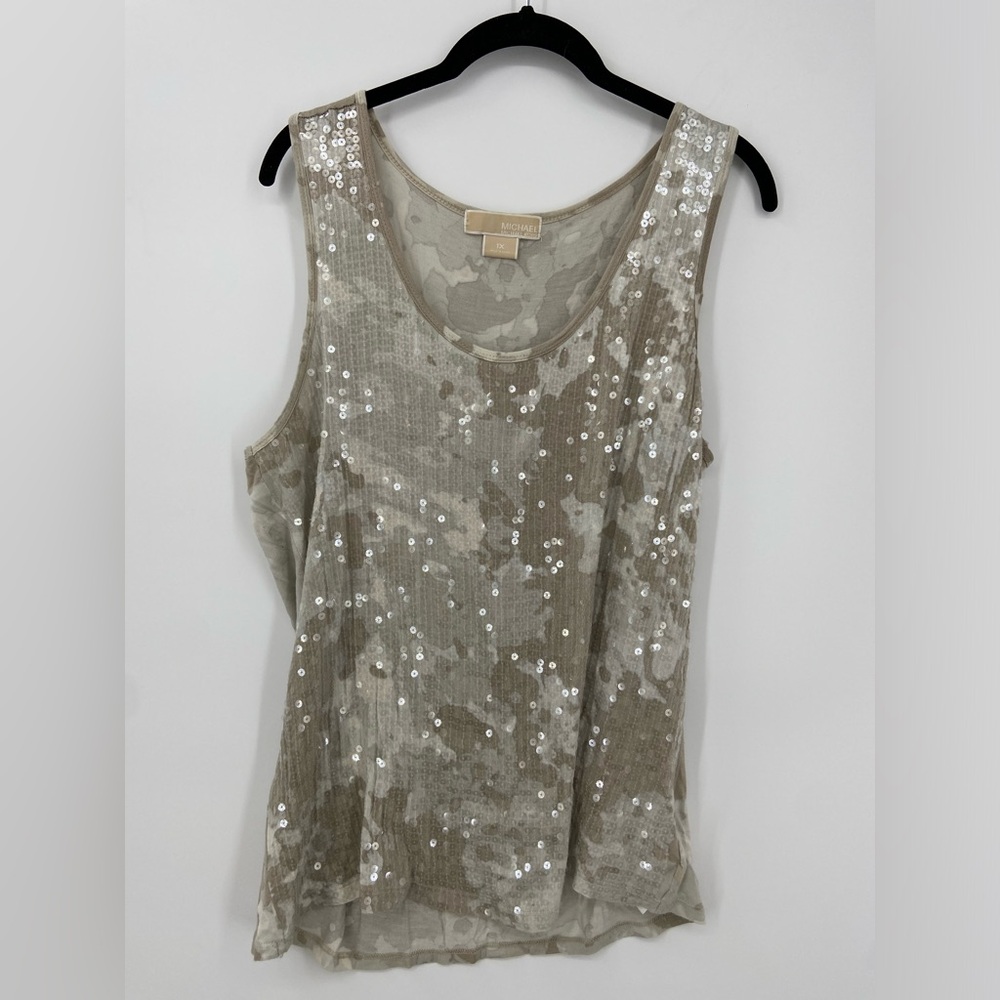 Michael Kors Taupe Sequin Camo Scoop Neck Tank Top Plus Size 1X